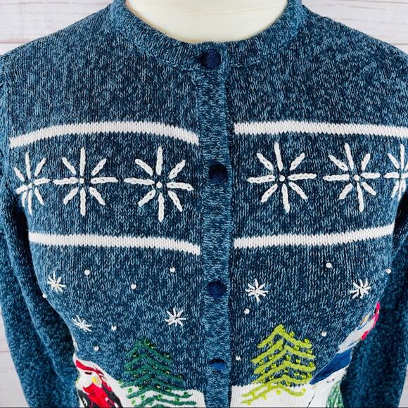 Reference Point winter scene cardigan snow ice skating skaters - Picture 2 of 13